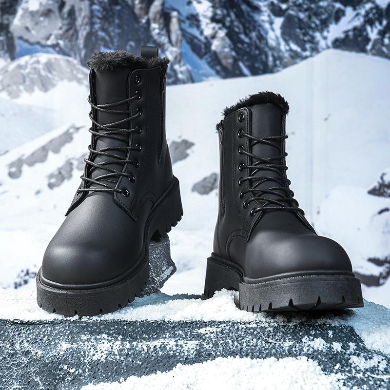 TUINANLE Men's Hiking Boots Outdoor Leather Cotton Shoes Trekking Sneakers for Men Casual High Top Black Boots