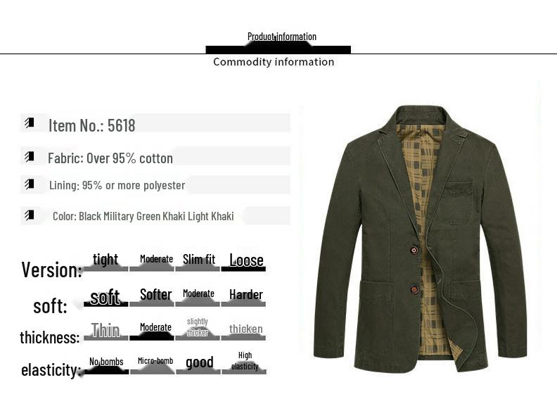 Men's Casual Water-Washed Cotton Suit Jacket - Spring/Autumn, Thin Fit