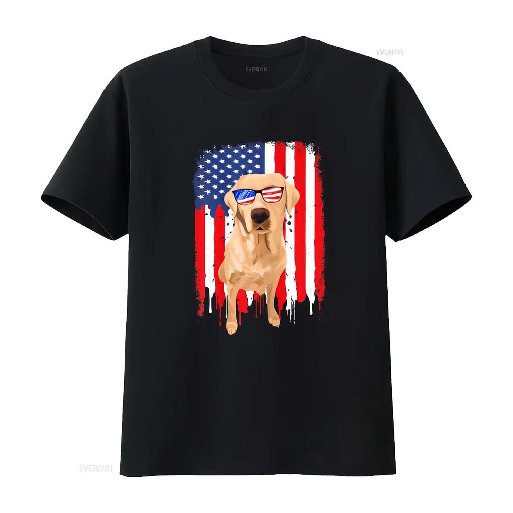Labrador Retriever T Shirt Independence Day 4th July USA Flag Vintage Washed Graphic Breathable Slightly Streetwear Homme