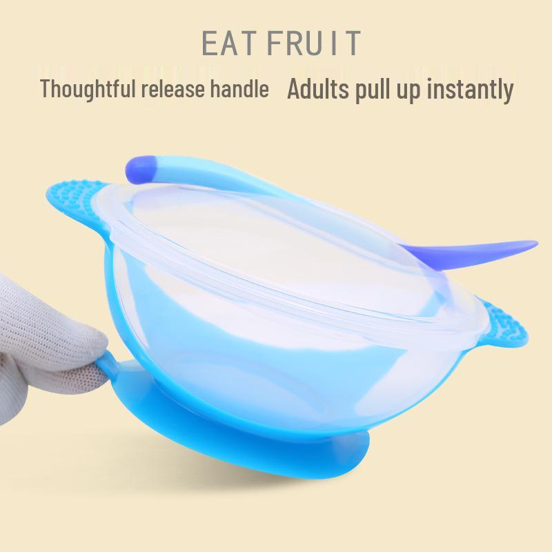 Non-Slip Suction Bowl Set: Drop-Proof Bowl, Lid, Temp-Sensitive Spoon & Fork for Infants & Toddlers