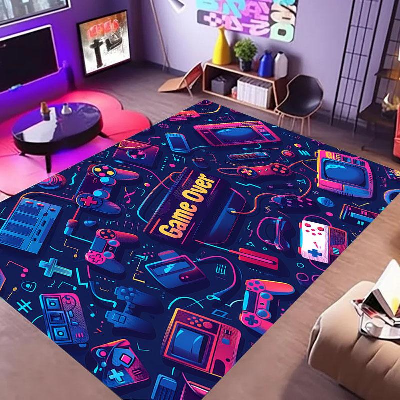 HD Home Area Gamer Rugs with Game Controller Design,Non Slip Floor Mats for Kids, Carpet for Decor Living Bed Playrooms Kitchen