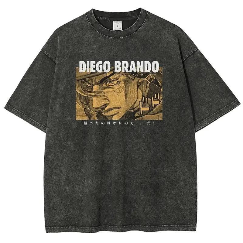 Anime JoJo's Bizarre Adventure Dio Print Tshirt Men Short Sleeve Clothing Washed Cotton Tee Retro Manga T Shirt Harajuku T-shirt Female Male Tee Shirt