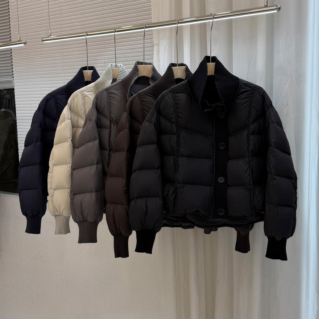 White Duck Down Knitted Splicing Down Jacket Women's Short Loose Winter New Super Good-looking Small Bread Jacket