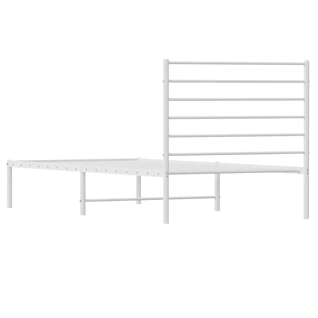 Metal Bed Frame with Headboard White 90x200 Cm