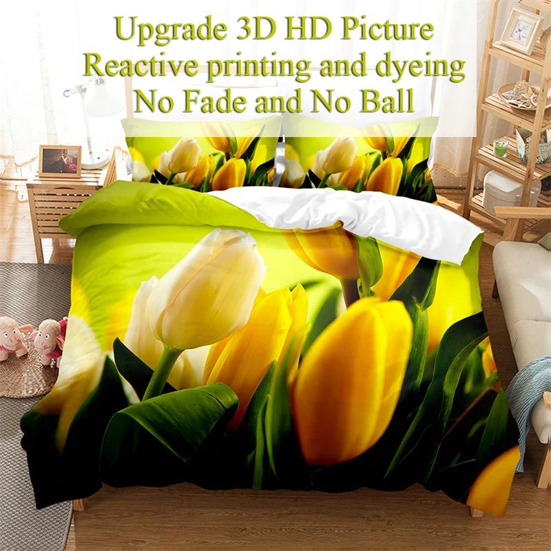 Tulip Quilt Cover 220x240 Duvet Cover Set Double bed 200x200cm 3D Flower King Bedding Sets Twin Size 3PCS 2PCS Single 140x210