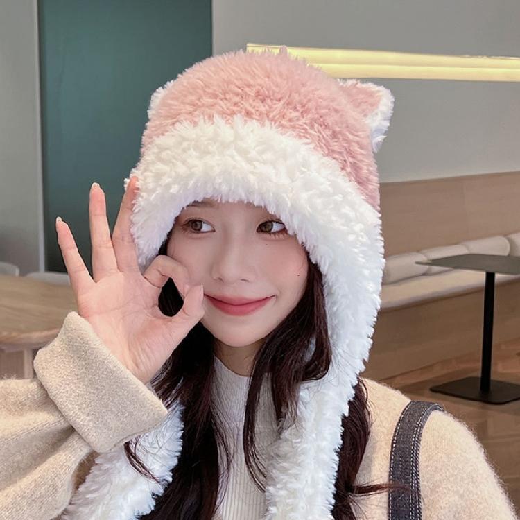 Thicken Windproof Beanie Plush Cute Bear Ear Shape Trapper Hat for Adult Teens