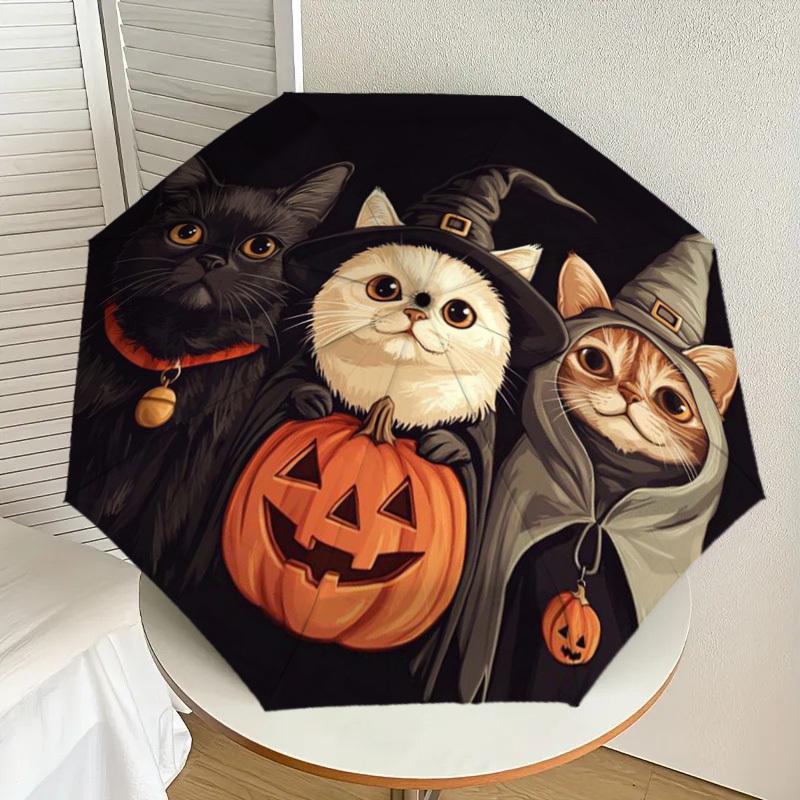 

1pc Halloween Cats in Witch Costumes Umbrella with Plastic Handle,Suitable for All Seasons Home Travel Outdoor UmbrellaDD1678