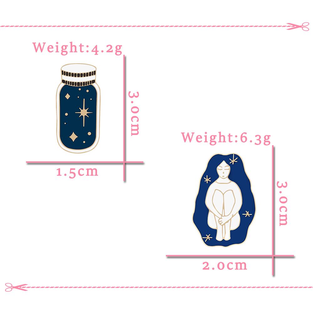 Creative Cartoon Enamel Pins Elegant Girl Blue Wishing Bottle Brooches Jewelry Long Haired Beauty Star Sky Bag Lapel Badge Gift