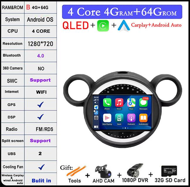 9 Inch 2.5D Touch Screen For BMW Mini 2010 2011 2012 2013 - 2016 Android 14 4G Lte Car Multimedia Player Video GPS Navigation