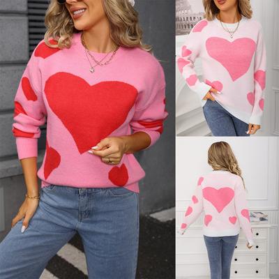 Ladies' Fashionable Heart-shaped Sweater, Loose And Versatile Valentine's Day Knitted Pullover Sweater