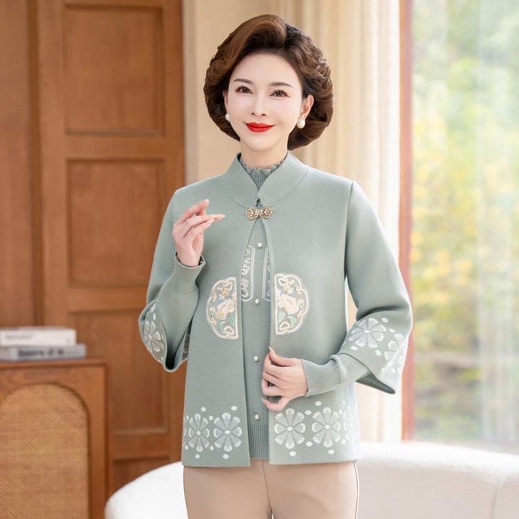 

Autumn and Winter Mother Women s Knitted Sweater Middle-aged and Elderly Women s Top Dress M