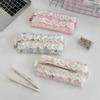 Cute Lace Ruffle Pencil Case for Kids Girl Sweet Cartoon Makeup Brush Organizer Large Capacity Soft Fabric Stationery Storage