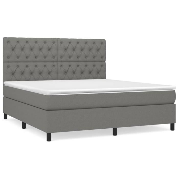 3142026 vidaXL Lit à sommier tapissier avec matelas Gris foncé 160x200cm Tissu
