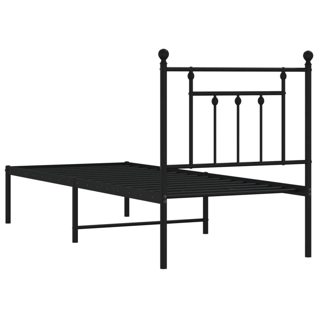 Vidaxl Metal Bed Frame with Headboard, Black, 75X190 Cm