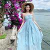 New French Ruffle Edge Neck Dress, Children's Beach Vacation Style Temperament, Waist and Thin Dress
