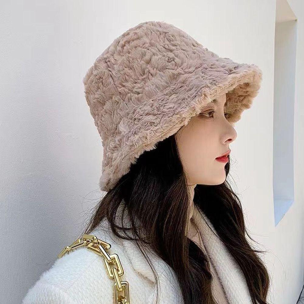Casquette de pêcheur en fausse fourrure chaude casquette de soleil chapeau seau en peluche d'extérieur femmes