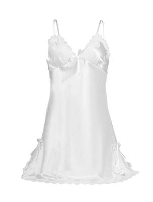 Satin Lace Slip Camisole Sexy One Piece Babydoll Lingerie for Women White Lace XL [uxcell]