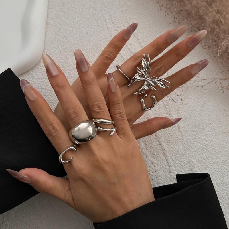 Liquid Lavas Butterfly Rings Set 7 Pieces Trendy Elegant Styles Jewelry Accessory Decoration for Women Daily Use