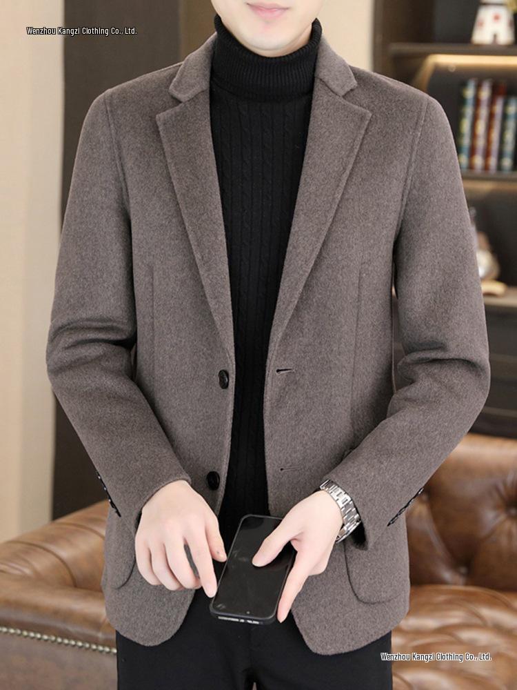 Men's Thick Wool Blend Double-Sided Jacket, Autumn/Winter Short Suit Style