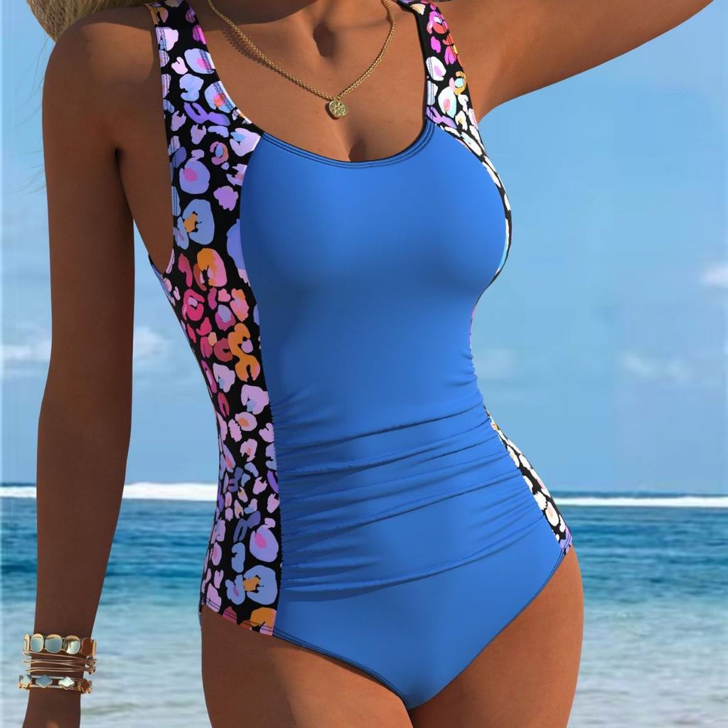 1011 Racing Swimsuit Women's European and American Skinny Printed One-piece Crew Neck Swimsuit Women's Swimsuit Skinny