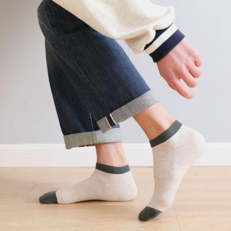 Men Spring and Summer New Products Simple Tie Color Cotton Breathable Boat Socks