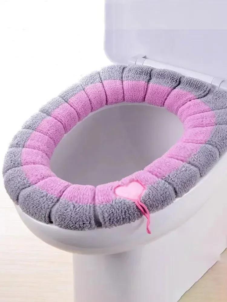 1 PCS Portable Knitted Toilet Mat Thickened Washable Antifreeze Toilet Cover Thickened Knitted O Type Universal