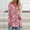 Ladies' Fashionable Casual Christmas Printed T-shirt Long Sleeved V-neck Mid Length Top