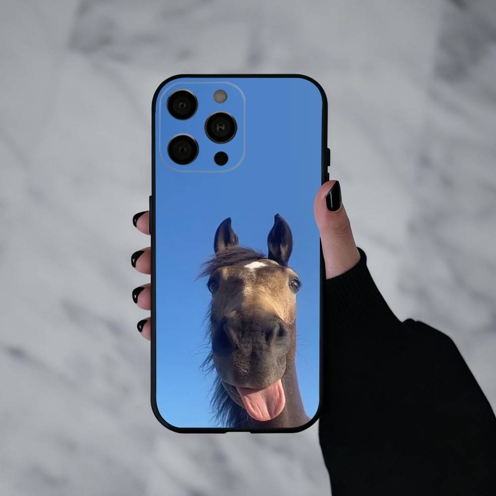Funny Art Horse Animal   Phone Case For iPhone 17pro,16,15,14,13,12,11 Plus,Pro Max,XS,Soft Silicone Black Cover