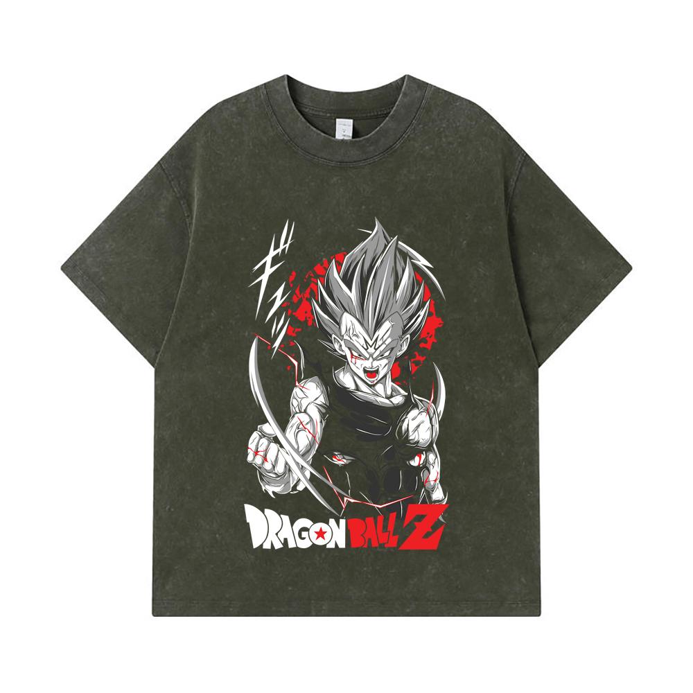 

275 GSM Washed T-shirts 100% Cotton Dragon Ball V60 Majin Vegeta Print Unisex Heavy Cotton T Shirt S армия зеленый