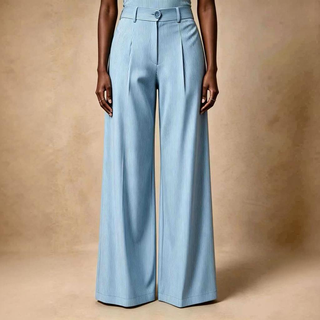 Women's High Waist Striped Wide Leg Pants Retro Casual