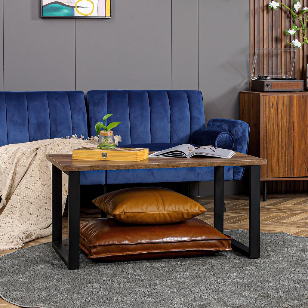 Rectangular Coffee Table Industrial Style Living Room Table Metal Legs And Wood Effect Top 100 X 60 X 50 Cm