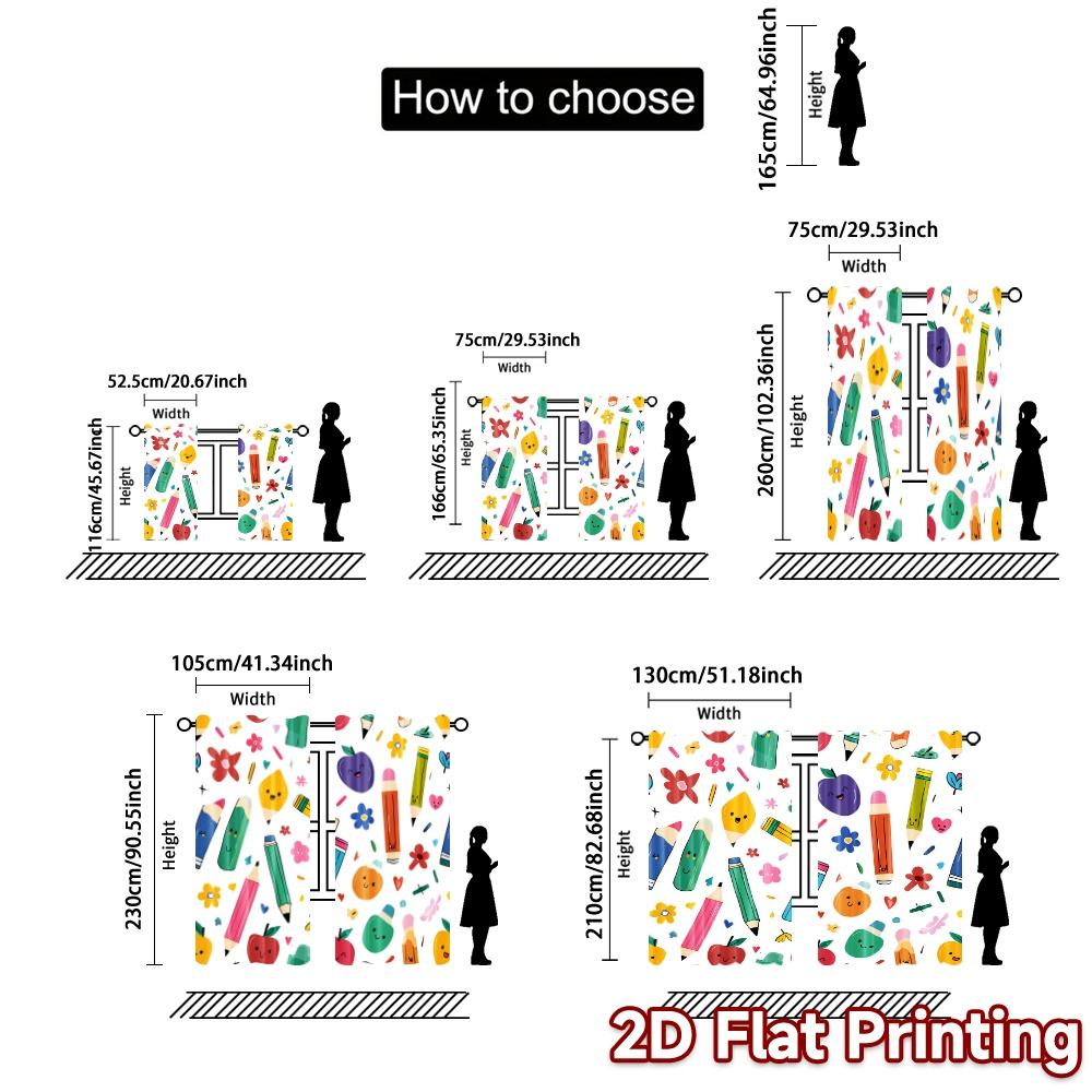 2D Flat Printing  JIT 2pcs   Curtains (Without Rod) Colorful Doodles Pattern Chic Curtains Durable 100% Polyester Fabric Curtains