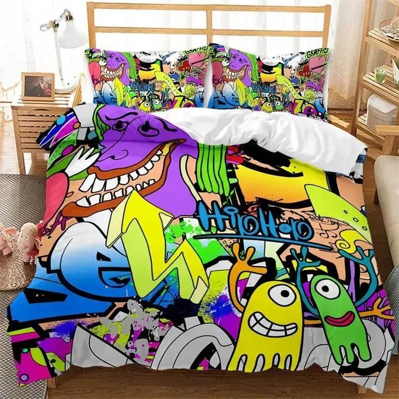 Graffiti Hip Hop Street Culture 3D NEW Duvet Cover Pillowcase Bedding Set Adult Boy Girl Bedroom Decoration Single Double Large