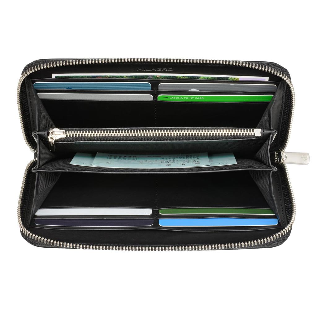 Milagro Himeji Goat Leather Zip-Around Long Wallet (Himeji Leather Genuine Goat Leather Men's Large Capacity) EA-MI-200 (Green)