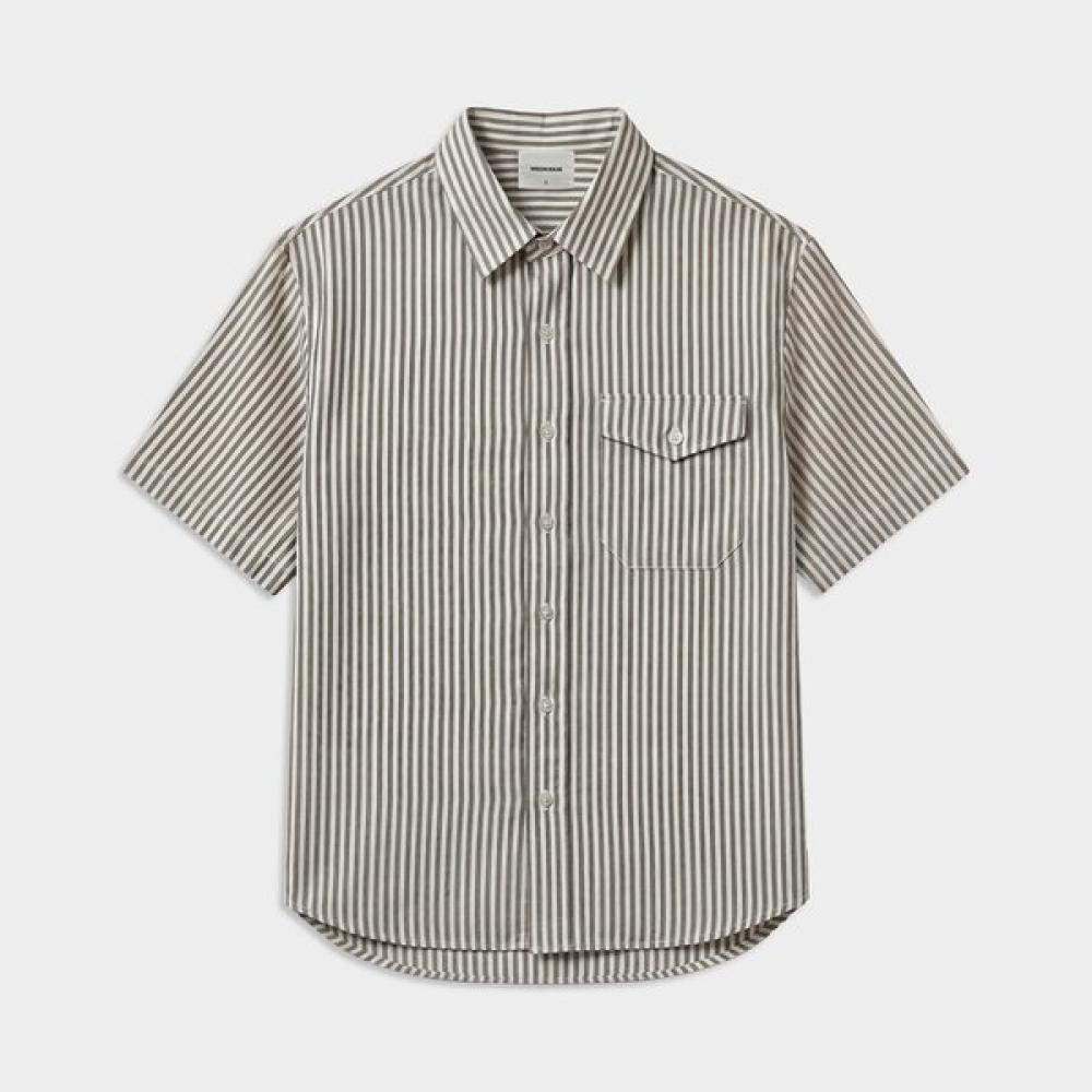 Weekhour Pocket Stripe Half Shirt Khaki KHAKI/M