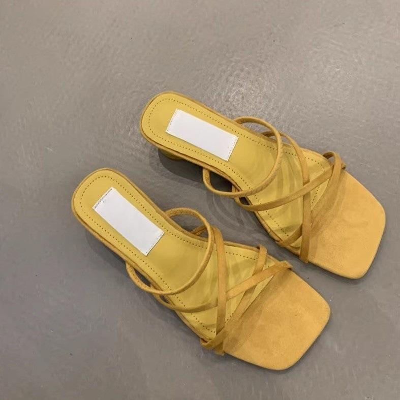 Coarse Heel French Small Cool Slippers Women's Shoes 2025 New Pink with Skirt Evening Breeze Word with Thick Heel Sandals Women