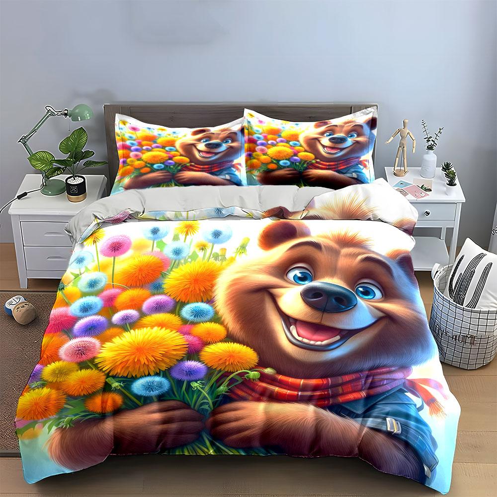Colorful Bear-Themed Gift Set Exquisite Three-Piece Bedding Set Gift For Kids And Adults