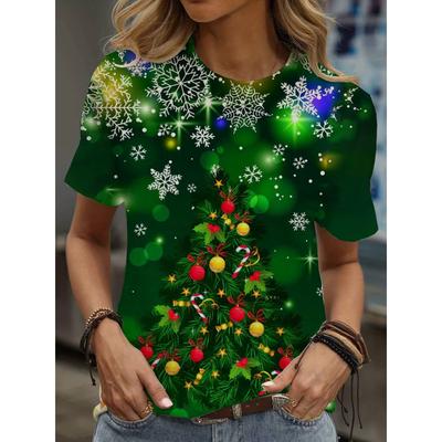 Χριστουγεννιάτικο Τυπωμένο T-shirt 3D Τυπωτό Φλοράλ Κινούμενα Σχέδια Στρογγυλή Λαιμόκοψη Κοντομάνικο 2025 Καλοκαίρι Νέο Γυναικείο Τοπ