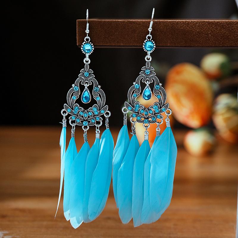 Modische Böhmische Bunte Federohrringe für Damen Ethnischer Stil Lange Geometrische Ohrringe Damen Schmuck Accessoires Geschenk