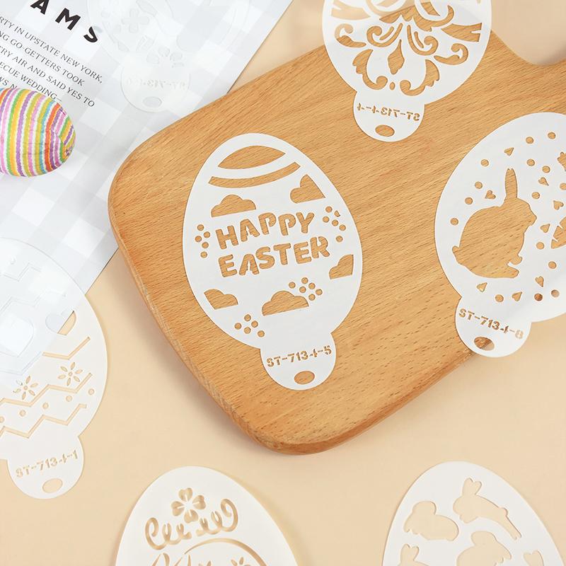 8pcs/set Easter Cake Stencil Cookie Fondant Mold Eggs Cake Decorating Tools Happy Easter Party Decor Supplies Kids DIY Painting