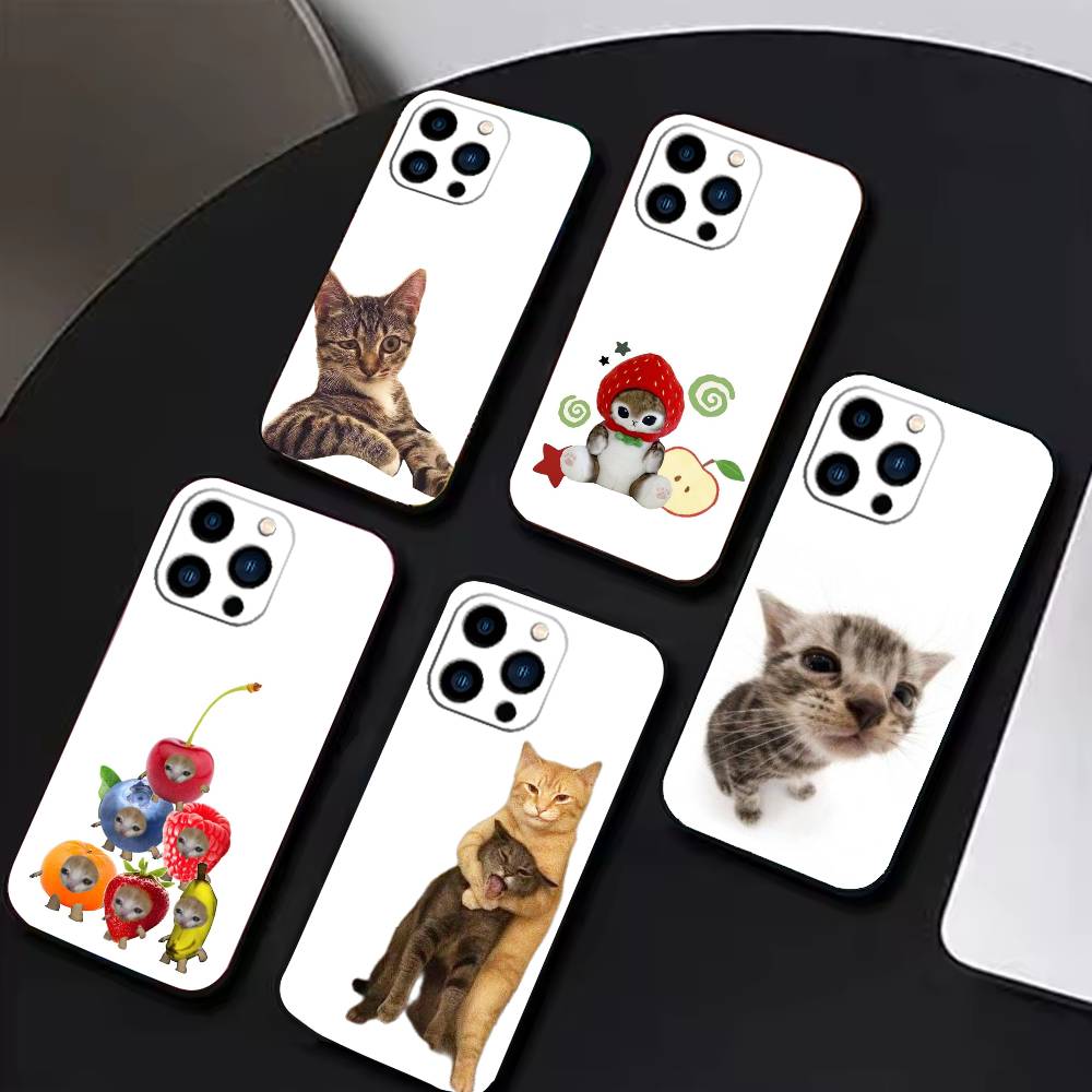 Big-eyed Goofy CAT Silly Phone Case For iPhone17,16,15,14,13,12 Plus,Max Soft Silicone Black Cover