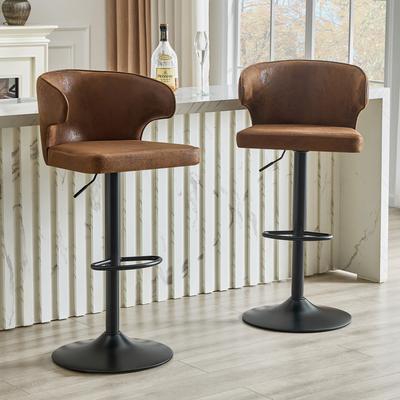 Set of 2 Bar Stools with Backrest, Height-Adjustable, 360 Degrees Swivel with Large Base & Footrest