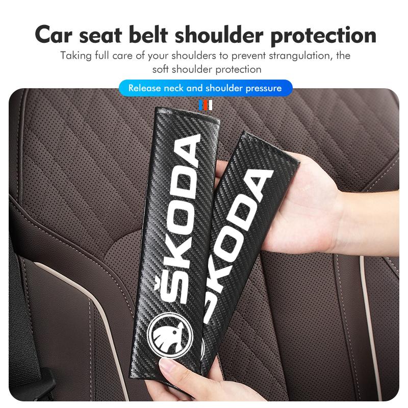 IZNH3 Carbon Fibe Car Seat Belt Pads Shoulder Cover Auto Accessories For Skoda Fabia Kodiaq Kamiq Superb Yeti Octavia Enyaq Rapid