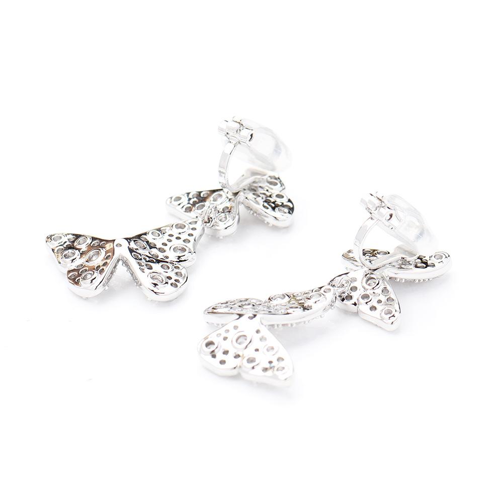 Light luxury full of zircon double butterfly earrings, gold-plated elegant temperament, no ear piercings, earrings, women's earrings, all-match.