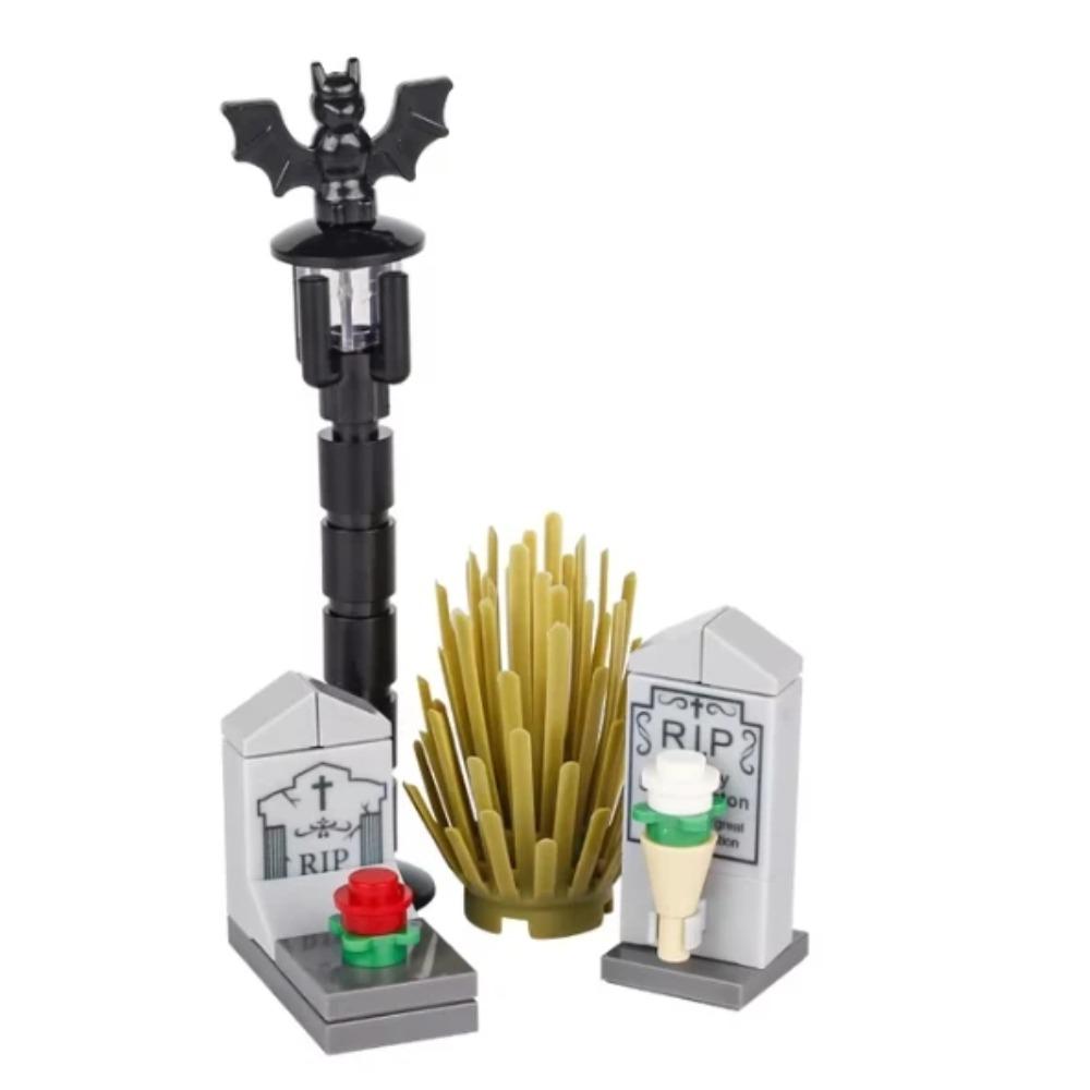 Halloween Scéna Stavebnice Postava MOC Hřbitov Náhrobek Had Myš Dýně Auto Netopýr Pouliční lampa Svíčka Cihla Hračka Dárek K023