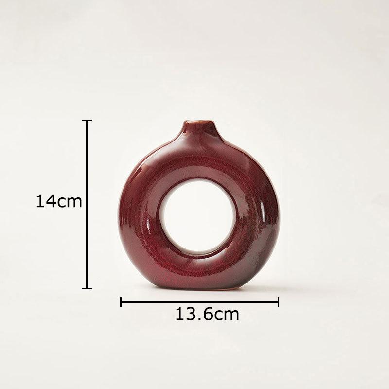 Błyszcząca Głęboka Czerwień Porcelanowa Waza Doniczki Dekoracja Stołu Ozdoby Aranżacja Kwiatów Okrągła Ceramiczna Waza Estetyczny Wystrój Pomieszczenia
