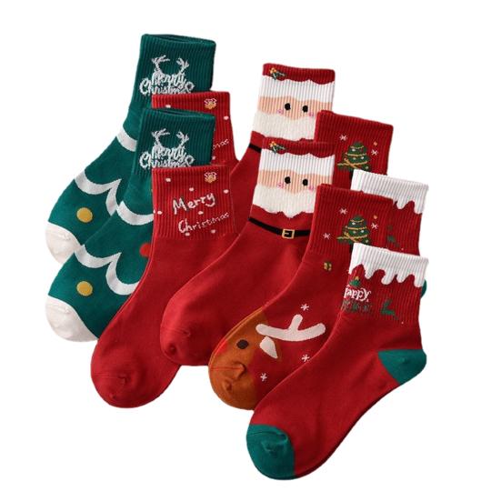 

5 пар рождественских носков Осень Зима Влагоотводящие Дышащие Носки до середины икры с оленями и Санта-Клаусом Мужские Женские Эластичные Спортивные Повседневные Носки 5pairs Santa Claus