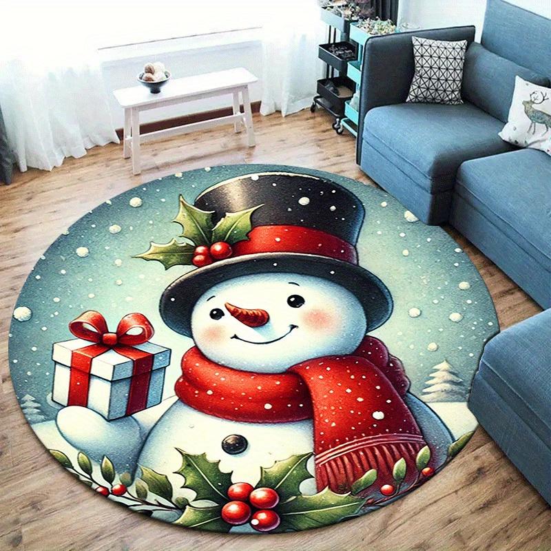 1pc Soft, Absorbent & Non-Slip Snowman Holding A Gift Round Rug, Perfect for Entryway, Living Room, Bedroom Decor, Machine Washable Flannel