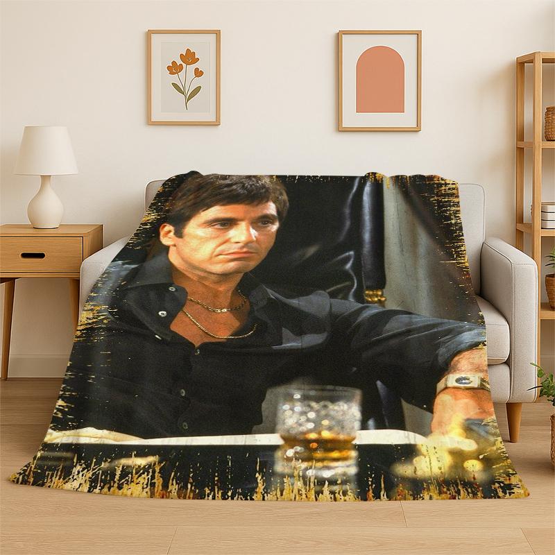 Retro Scarface Classic Movie Tony Flannel Blanket Soft Warm Throw Blanket for Bedroom Living Room Bed Travel Camping Picnic 75x90cm