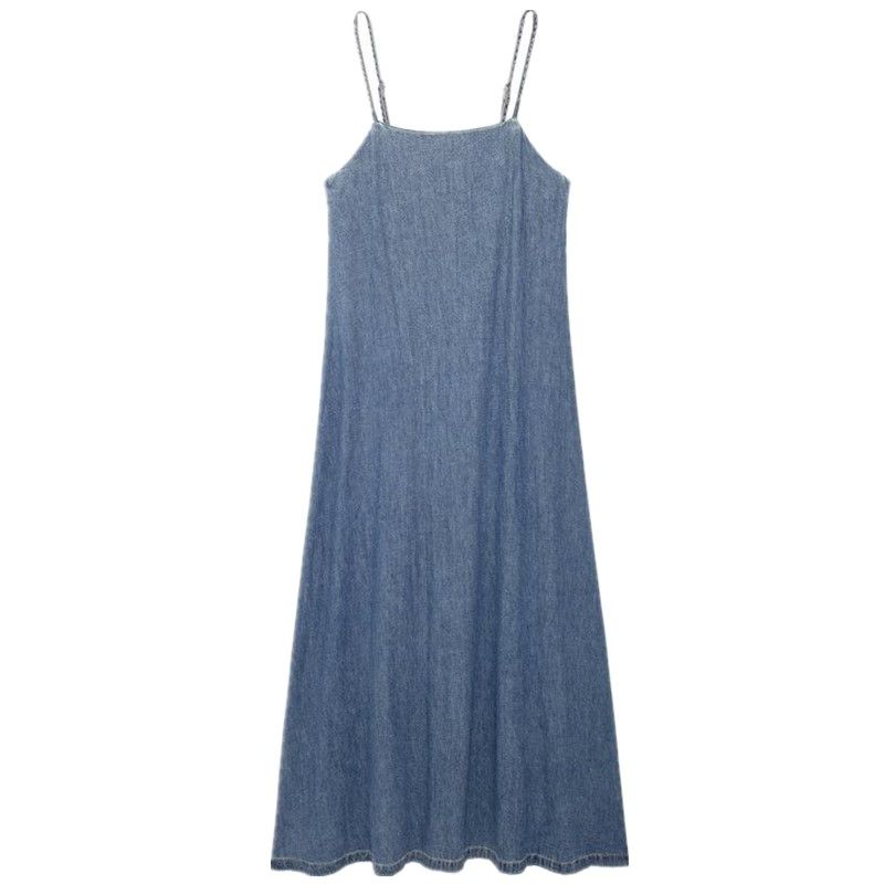 

Western Style 2024 Summer New Women clothes Design Sense Sling Denim All-Match Mid-Length Dress 8197184 Blue XS